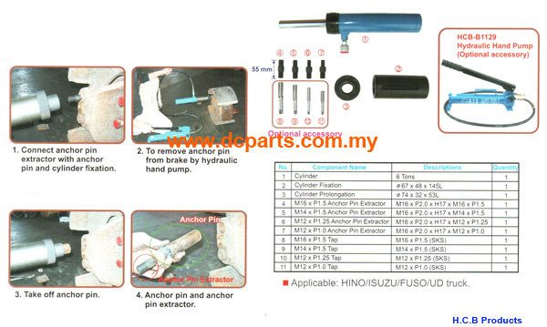 HINO / ISUZU / FUSO / NISSAN ANCHOR PIN REMOVER HYDRUALIC HINO / ISUZU / FUSO / NISSAN ANCHOR PIN REMOVER HYDRUALIC